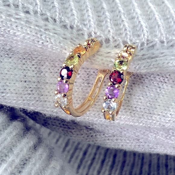 Gemstone Pierced Hoop Earrings - Picture 5 of 8